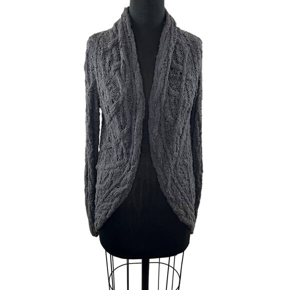 Anthropologie Knitted & Knotted Gray Open Front Pom Pom Cardigan Sweater S - Picture 1 of 7
